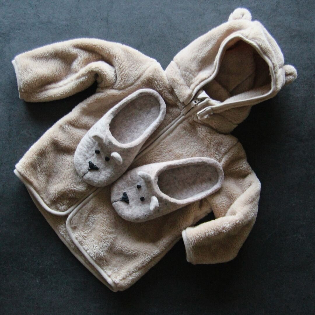 Barefoot veltos šlepetės vaikams Meškiukai 1 Barefoot veltos šlepetės vaikams Meškiukai 1